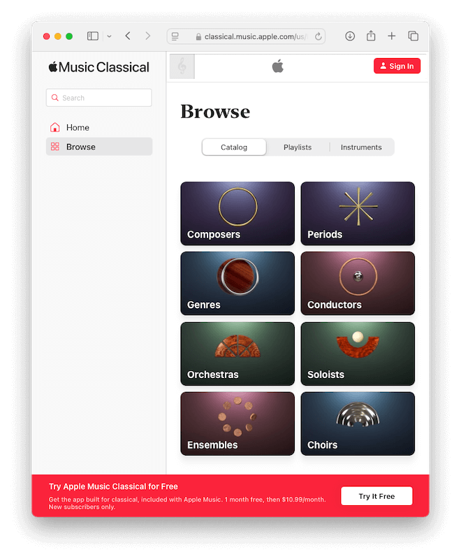 Apple Music Classical Web Home - Browse