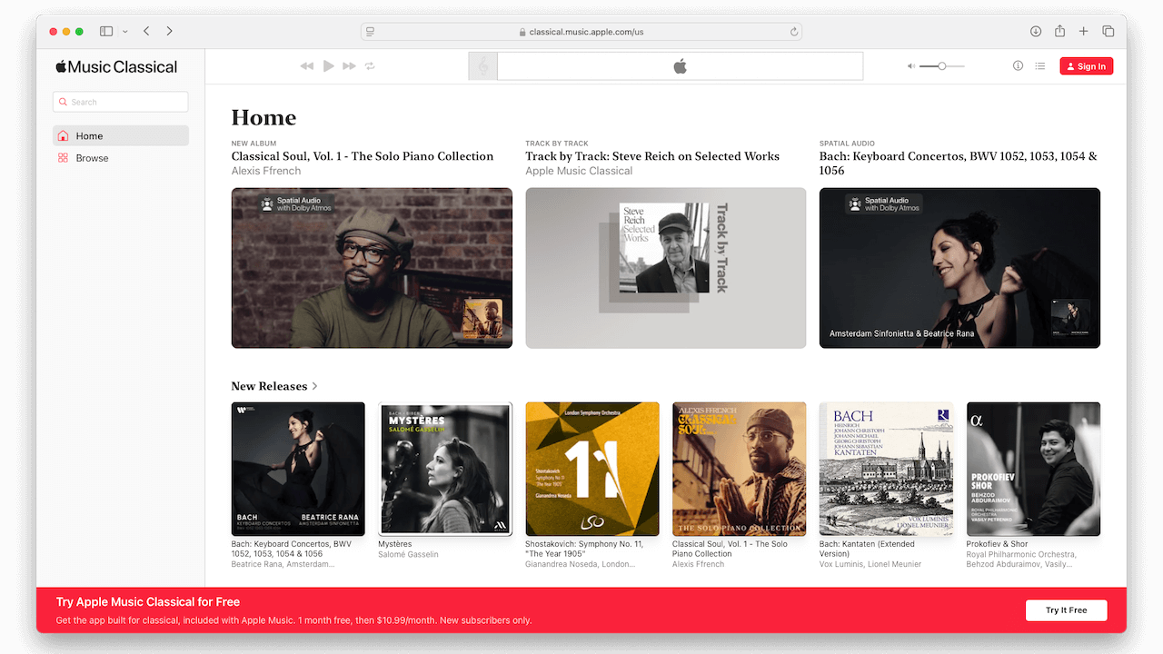 Apple Music Classical Web Home