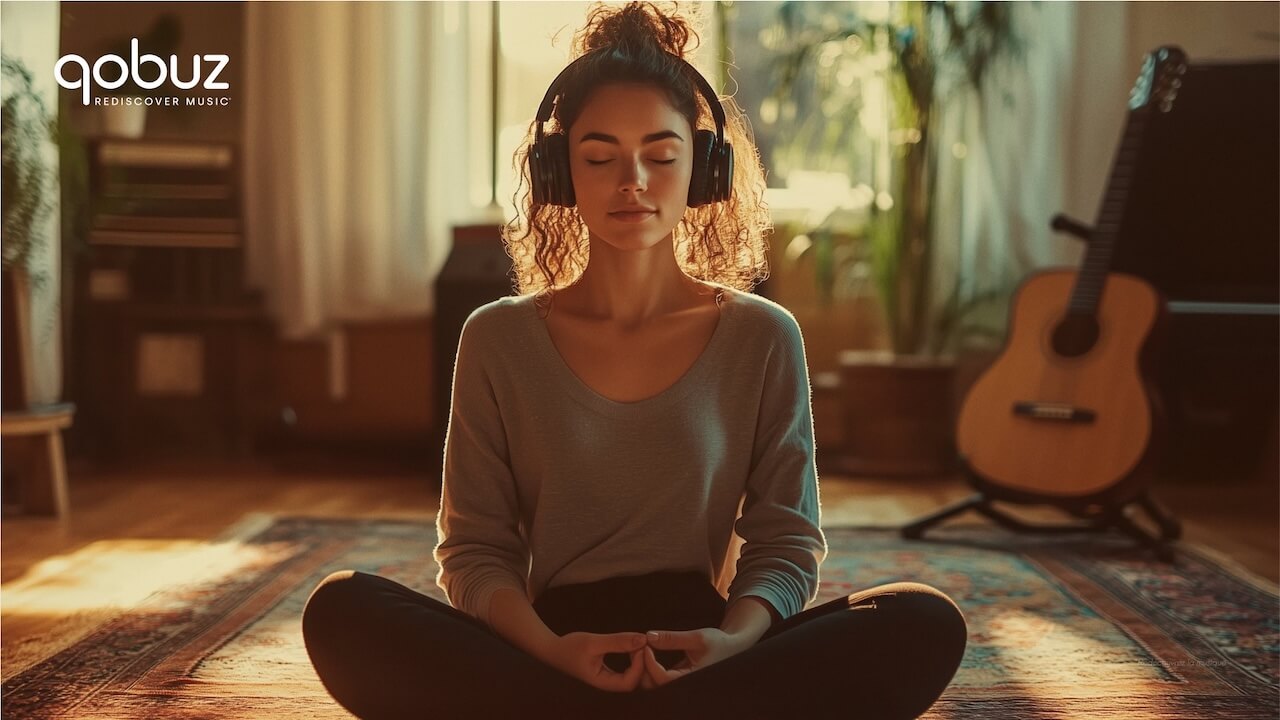 Woman Listening to Qobuz with Headphones